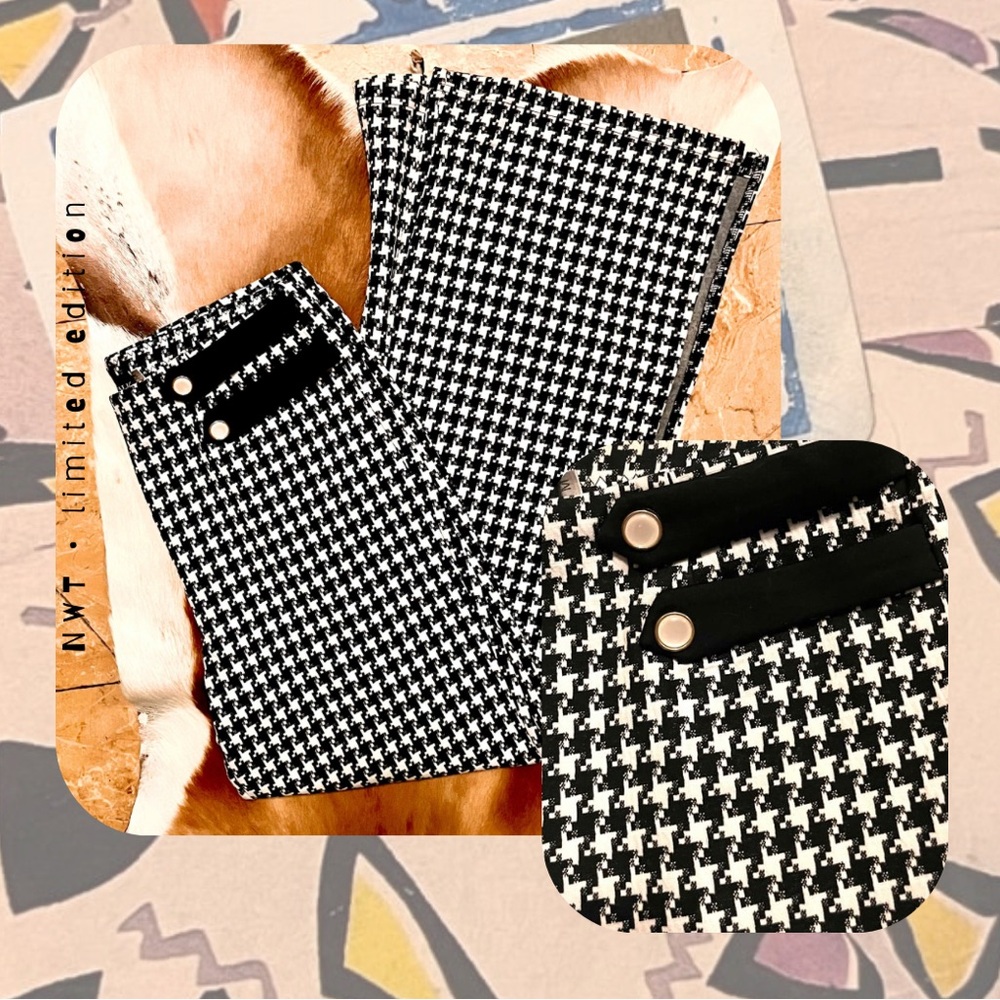 nwt 🆕 black & white houndstooth herringbone pullon wide leg leggings front slits